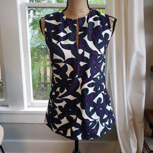 Blue White Purple Floral Flowery Patterned V-Neck Marni Sleeveless Top S Small